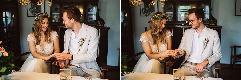 Hochzeitsfotograf Langeoog – Brautpaar beim Anstecken der Ringe