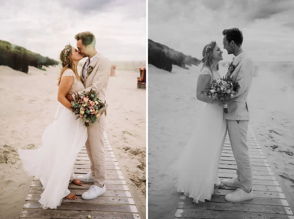 Hochzeitsfotograf Langeoog – Hochzeitskuss am Strand von Langeoog
