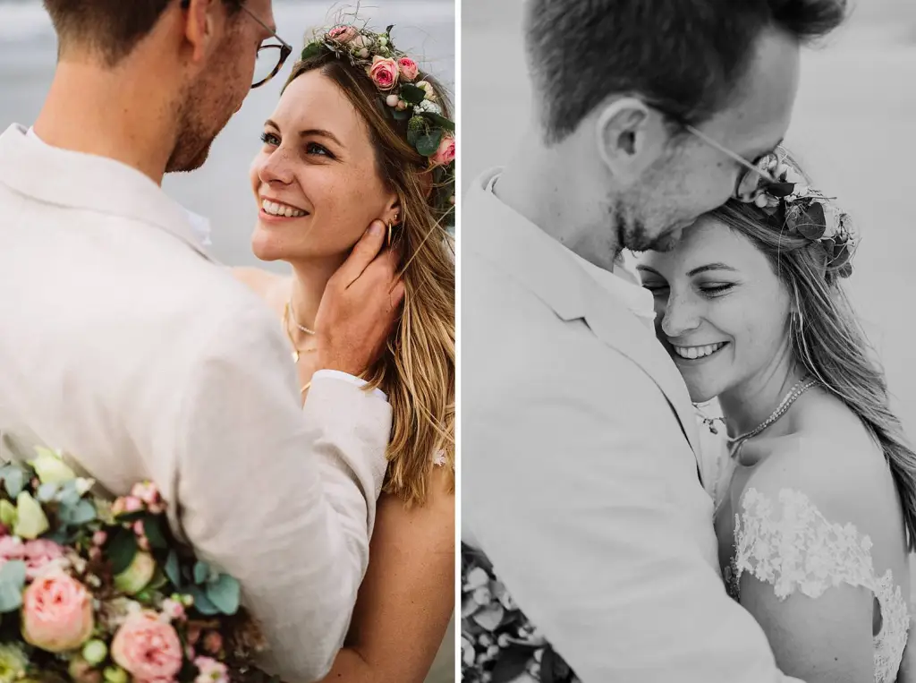 Hochzeitsfotograf Langeoog – Strandhochzeit mit Brautpaar und Dünen