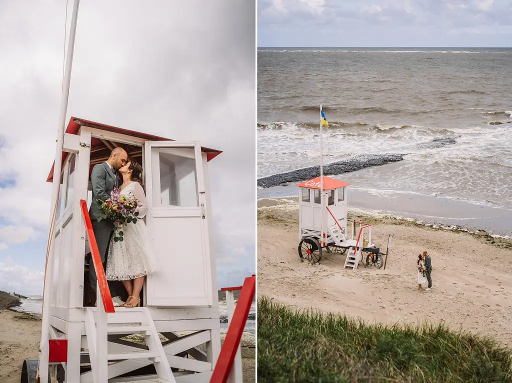 Brautpaar am Badeturm auf Baltrum
