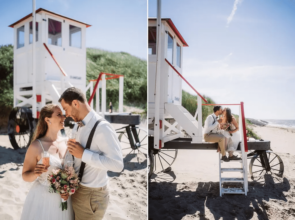 Brautpaar am Badeturm auf Baltrum – Hochzeitsfotograf Elmar Tapper