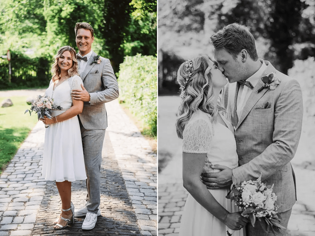 Hochzeitsfotograf Burg Berum – Brautpaar im Burggarten