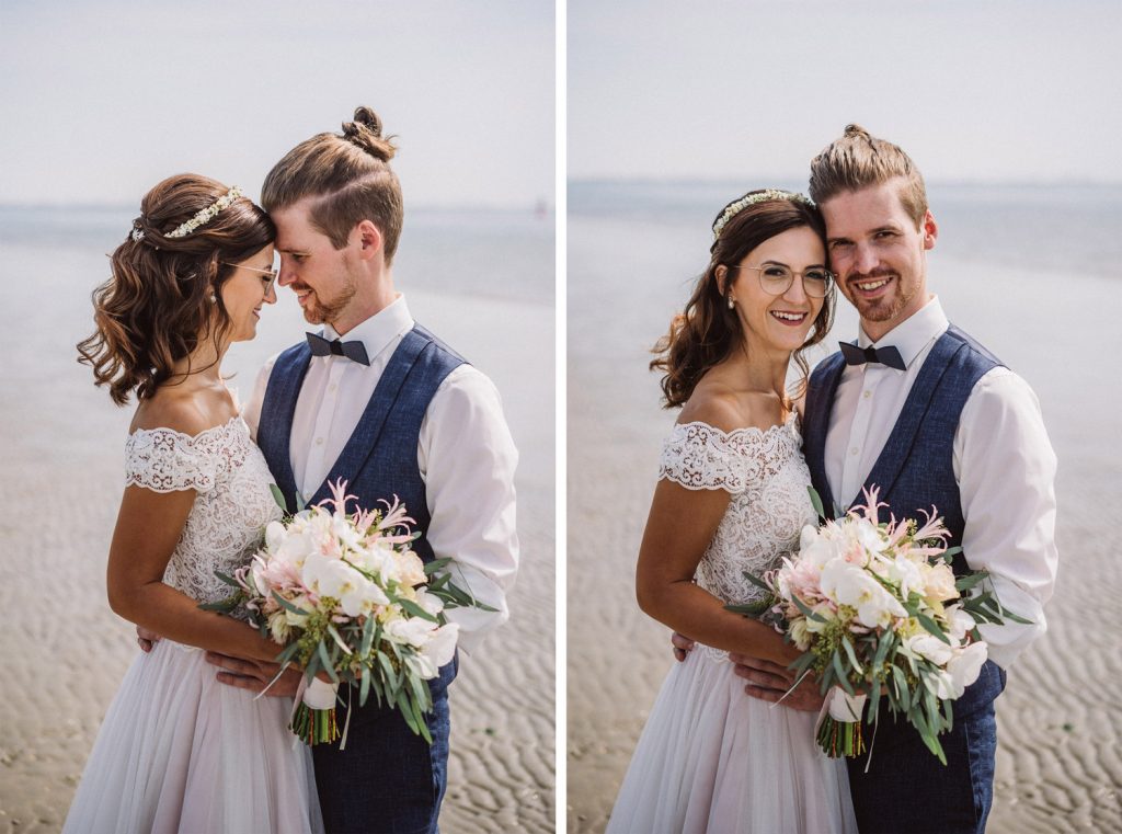 Brautpaar beim romantischen Fotoshooting am Strand von Norderney