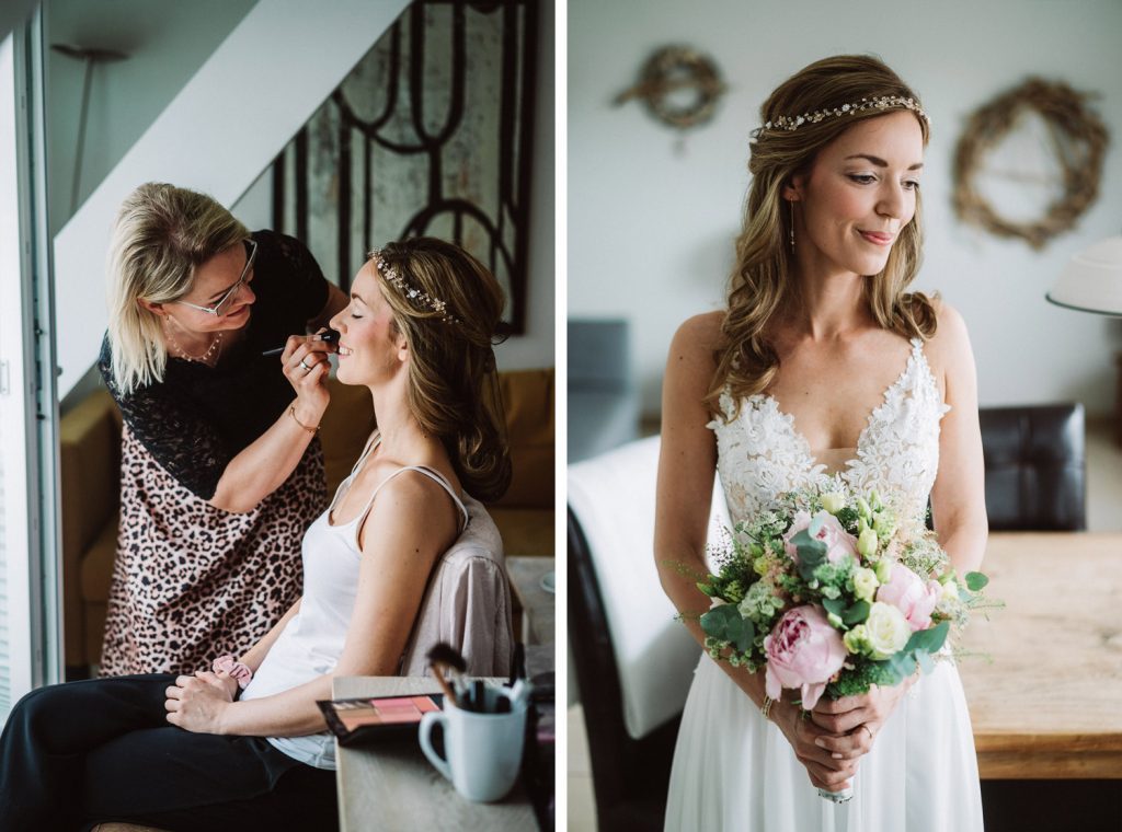 Getting Ready mit dem Schmicken von Make-up bei einer Braut für eine Hochzeit auf Juist