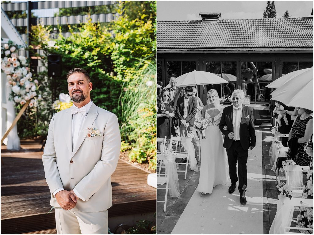 Einzug des Brautpaares zur freien Trauung im Müggenkrug Oldenburg – emotionale Hochzeitsreportage